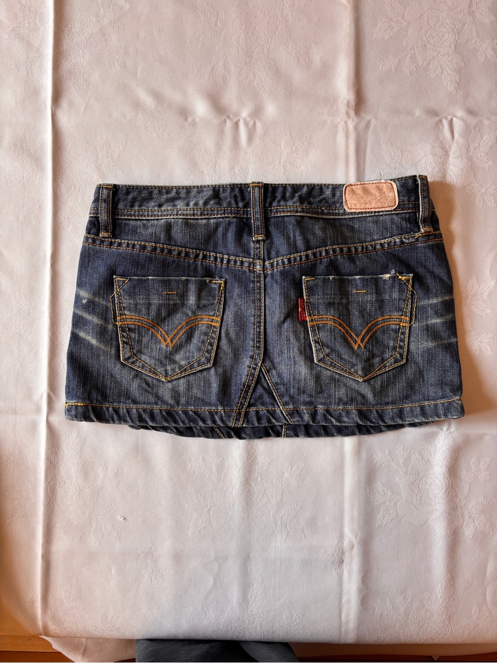 Dark Blue Denim Mini Skirt with Back Pocket Detail